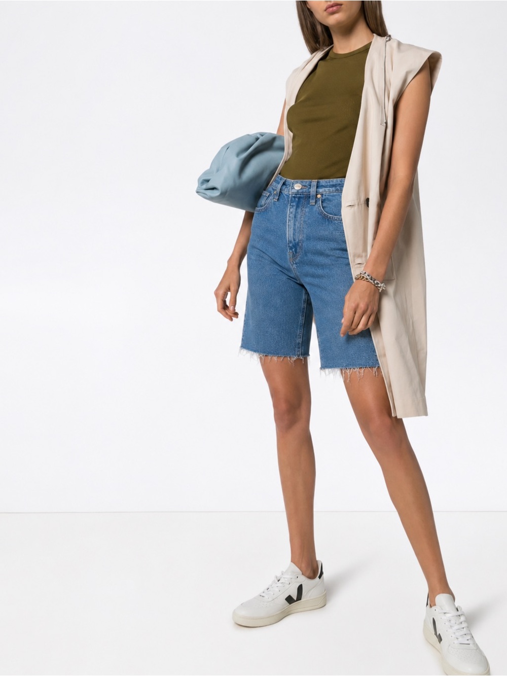 FRAME Le Vintage Bermuda Denim Shorts Size 27 Raw Hem Lyocell Blend High Rise